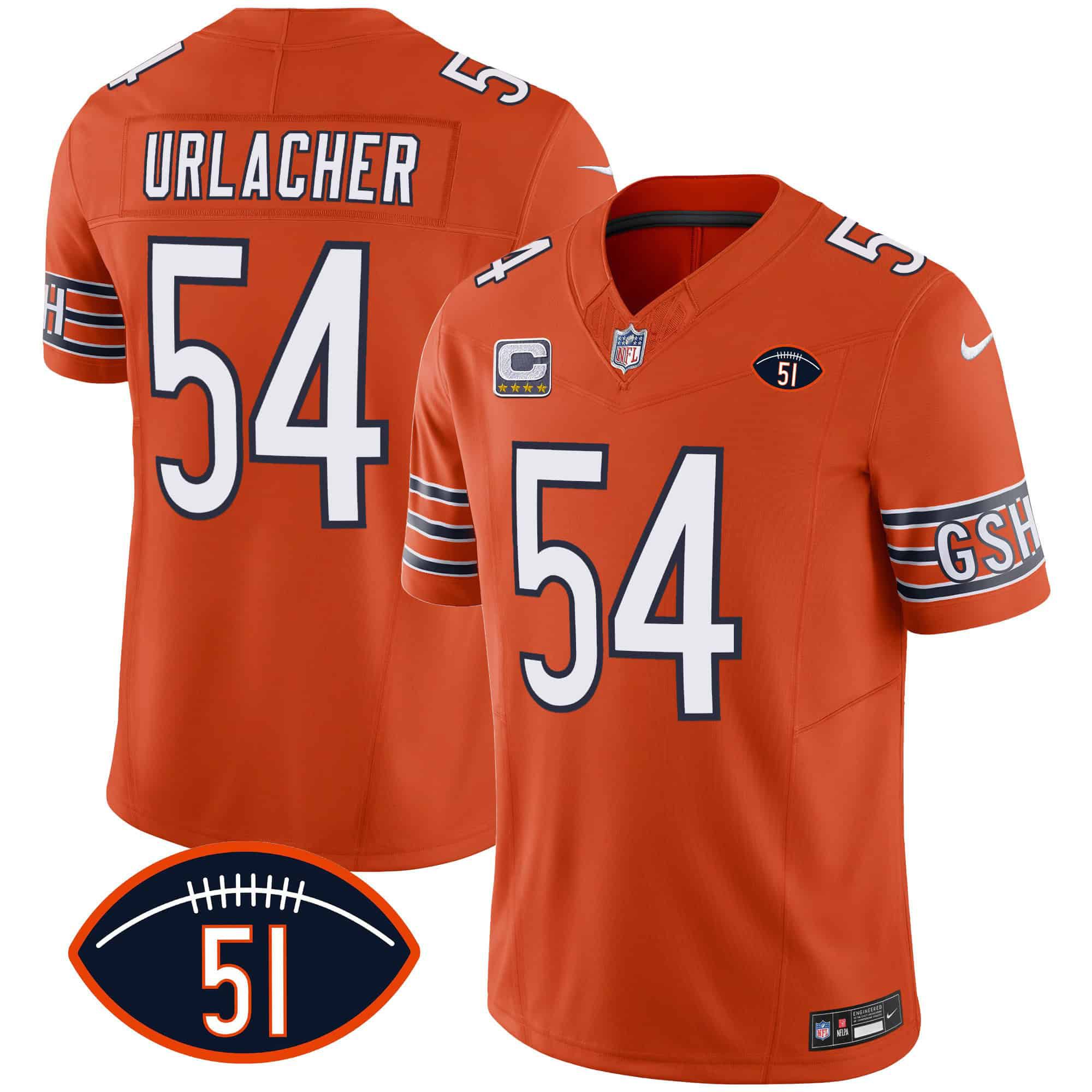 Men Chicago Bears #54 Urlacher Orange 2024 Nike Patch GSH Vapor NFL Jersey->indianapolis colts->NFL Jersey